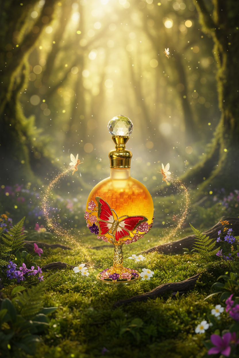Transcendence — Red Butterfly with Fairies in Enchanted Forest