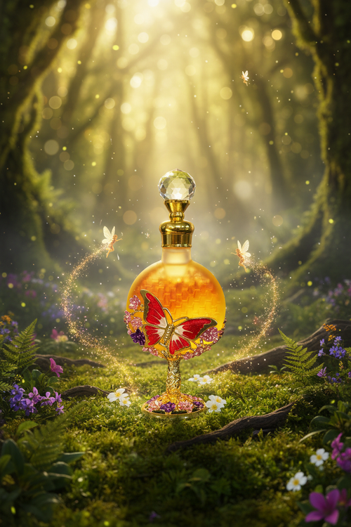 Transcendence — Red Butterfly with Fairies in Enchanted Forest